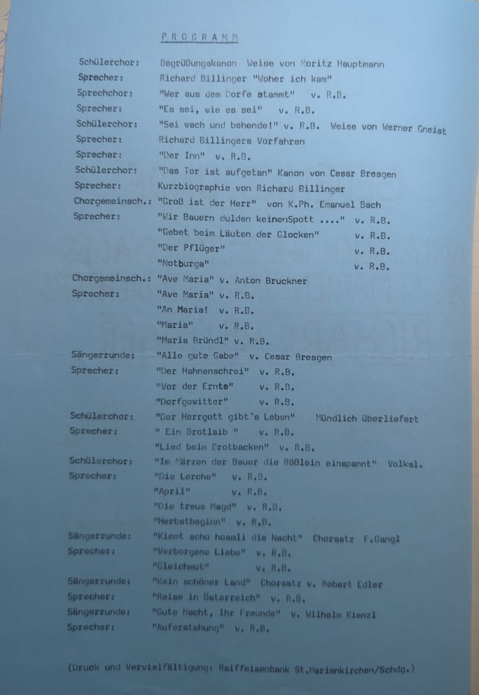 Das Programm der Gedenkstunde am 7. Juni 1984