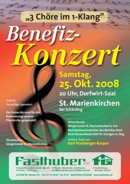 Plakat zum Benefizkonzert am 25. Oktober 2008