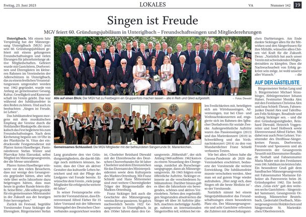Zeitungsbericht vom 23. Juni 2023: „Singen ist Freude“