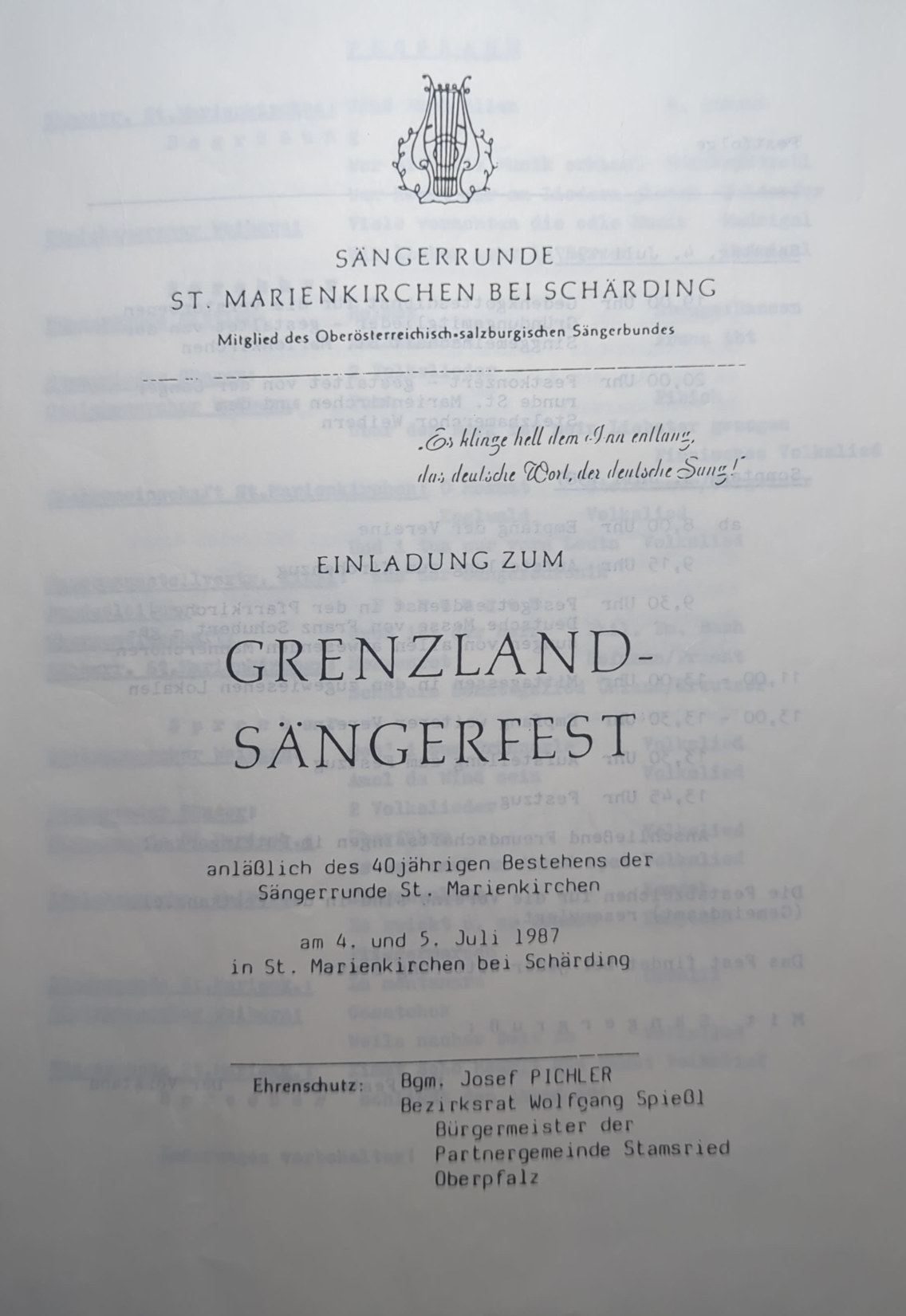 Die Einladung zum Grenzland-Sängerfest
