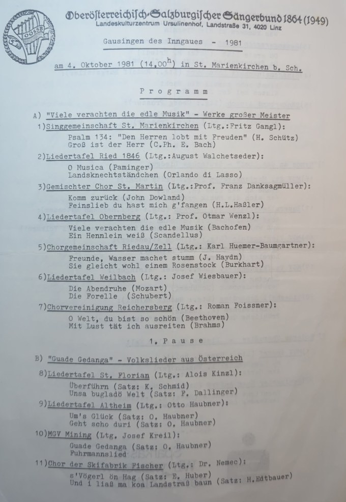 Programm des Gausingens des Inngaues, 4. Oktober 1981