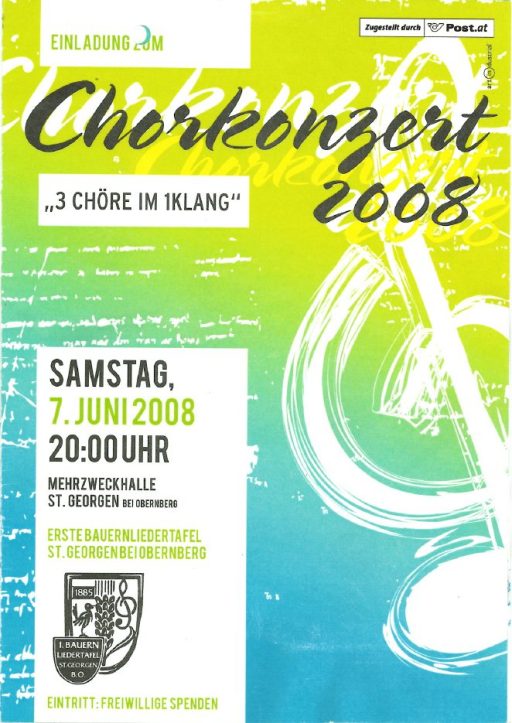 Plakat zum Chorkonzert am 7. Juni 2008 in St. Georgen